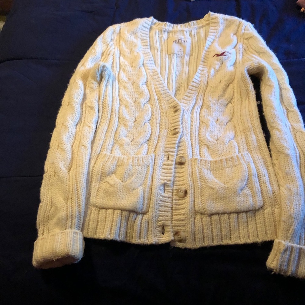 Hollister white button down cardigan